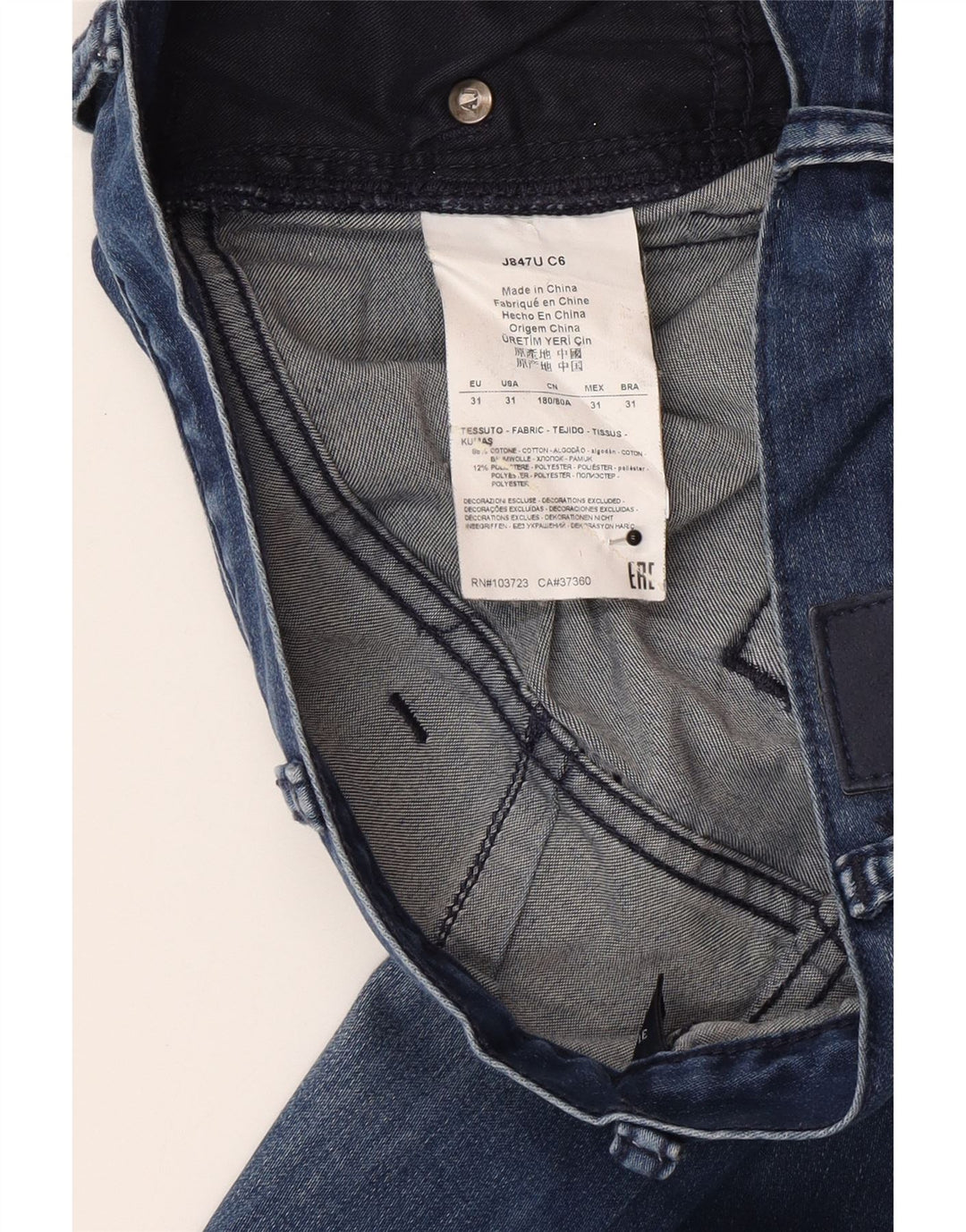 Armani Męskie Proste Dżinsy W31 L30 Niebieskie Bawełniane