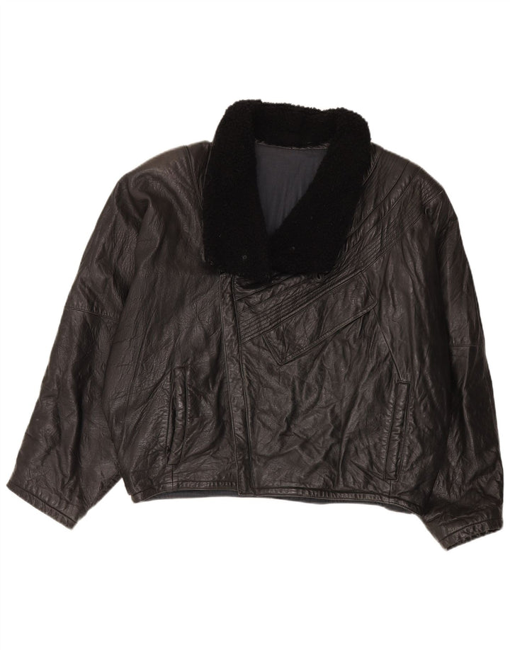 Vintage męska kurtka skórzana oversize IT 52 XL czarna