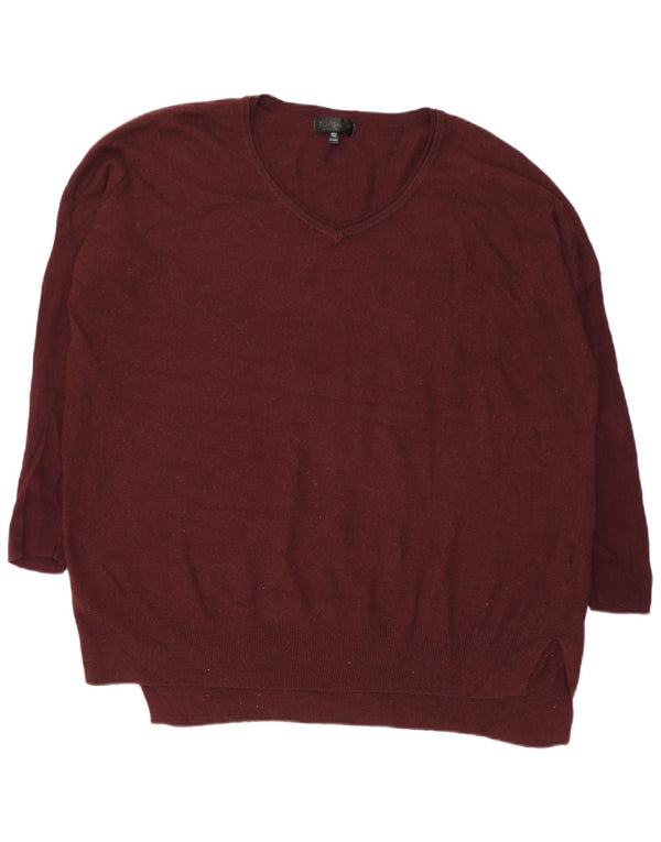 Topshop Damski sweter z rękawem 3/4 i dekoltem w kształcie litery V, UK 10, mały burgund