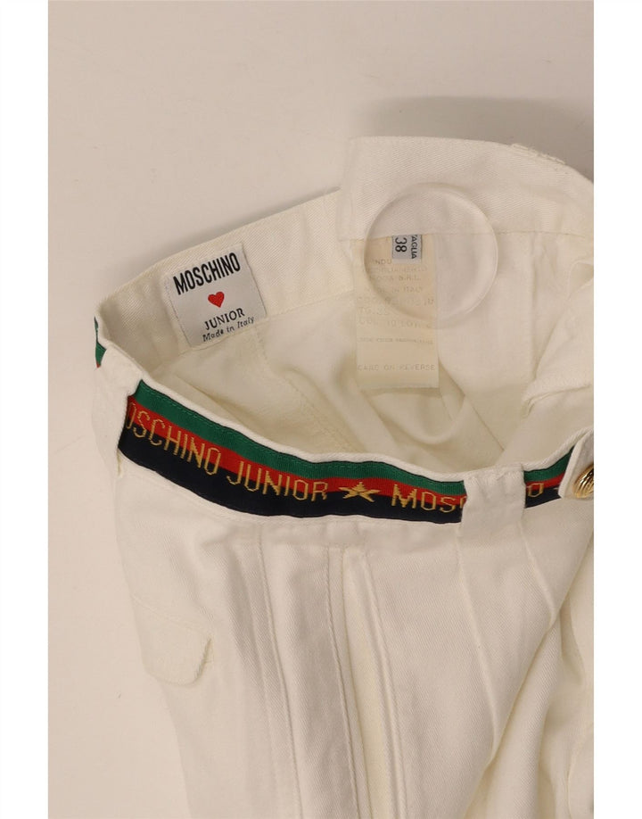 Spodnie garniturowe chłopięce MOSCHINO z grafiką, 9-10 lat W24 L25 biała bawełna