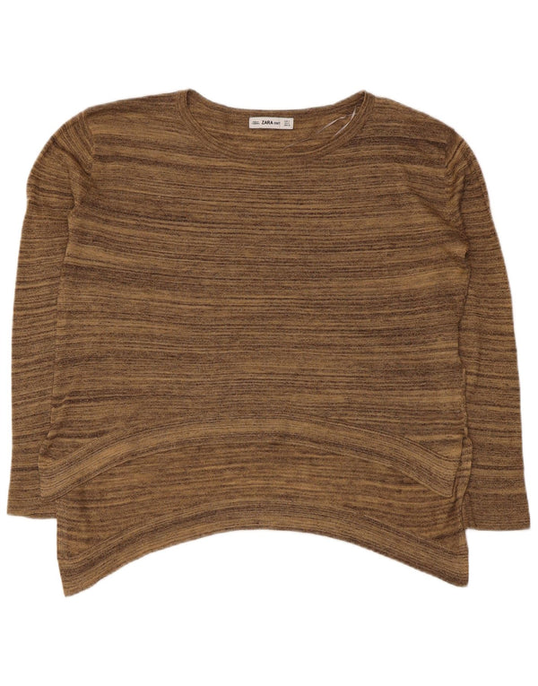 Damski sweter oversize z dekoltem w łódkę Zara UK 10 w małe brązowe paski
