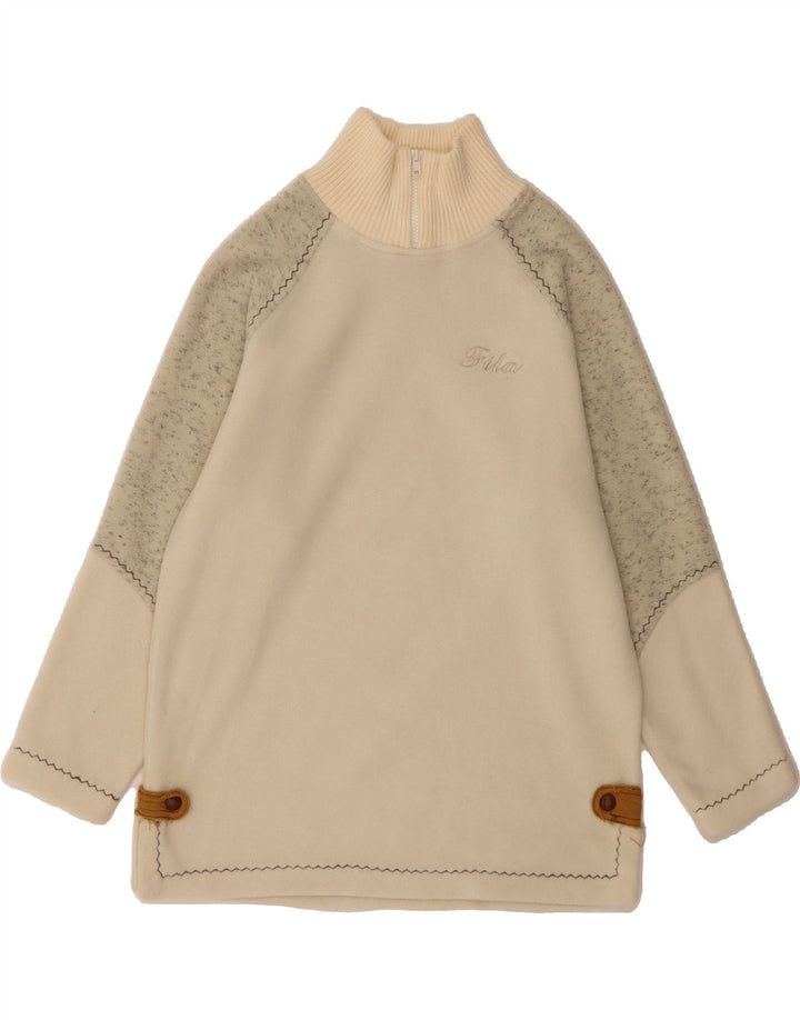 FILA Womens Zip Neck Fleece Jumper IT 42 Medium Off White Flecked Vintage Fila and Second-Hand Fila from Messina Hembry 