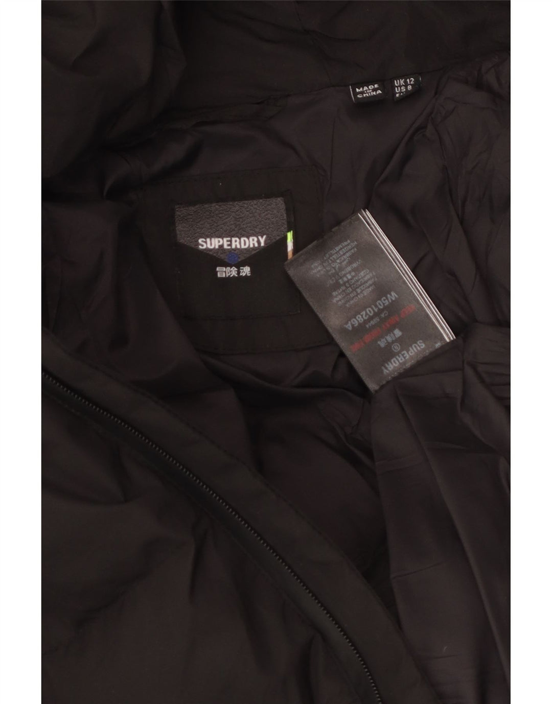SUPERDRY Ocieplana kurtka damska z kapturem UK 12, średni czarny poliester