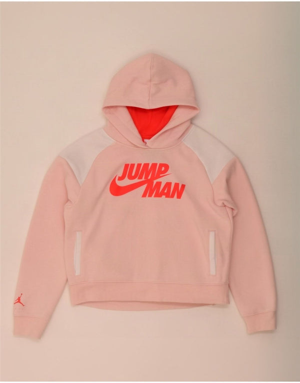 Dziewczęca bluza z kapturem i grafiką Jordan 13-14 lat XL, różowa, bawełniana z blokami kolorów