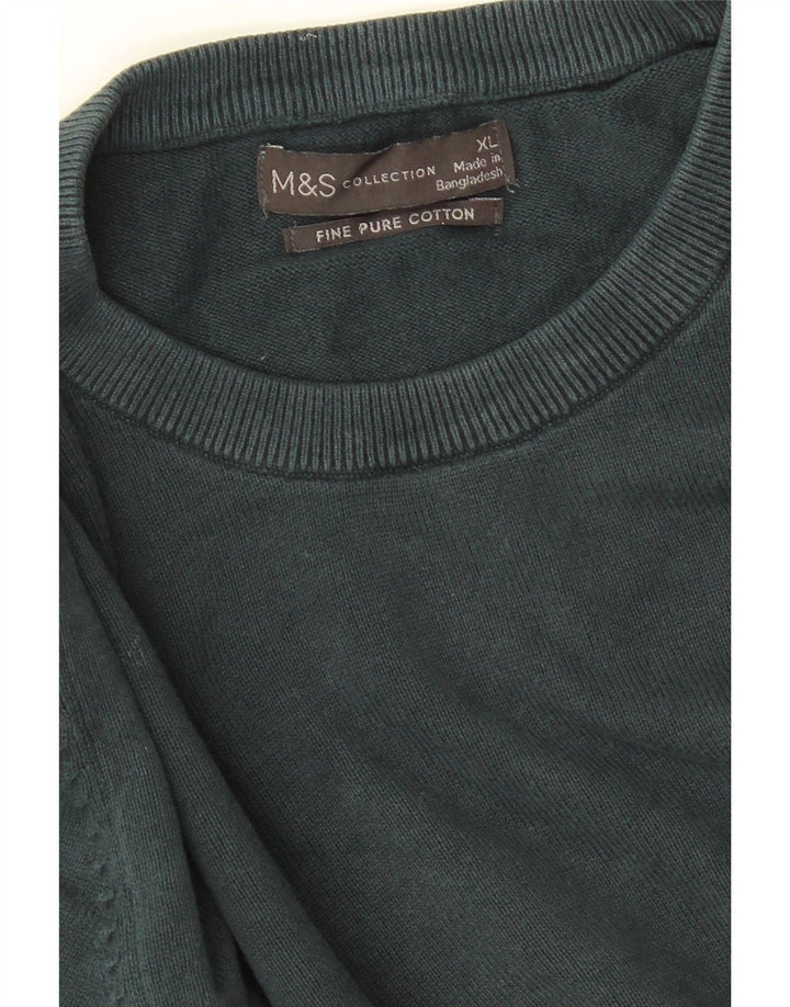 MARKS & SPENCER Męski sweter z okrągłym dekoltem XL, zielony, bawełniany