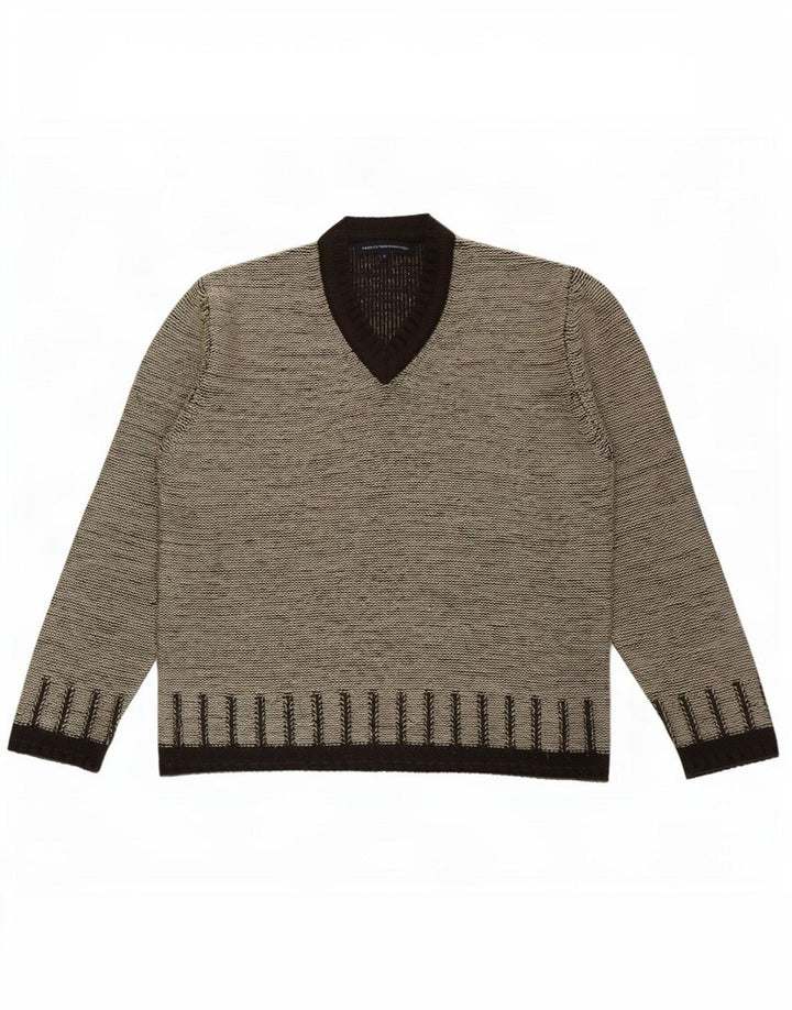 Męski sweter z dekoltem w serek French Connection, duży, szary, akrylowy