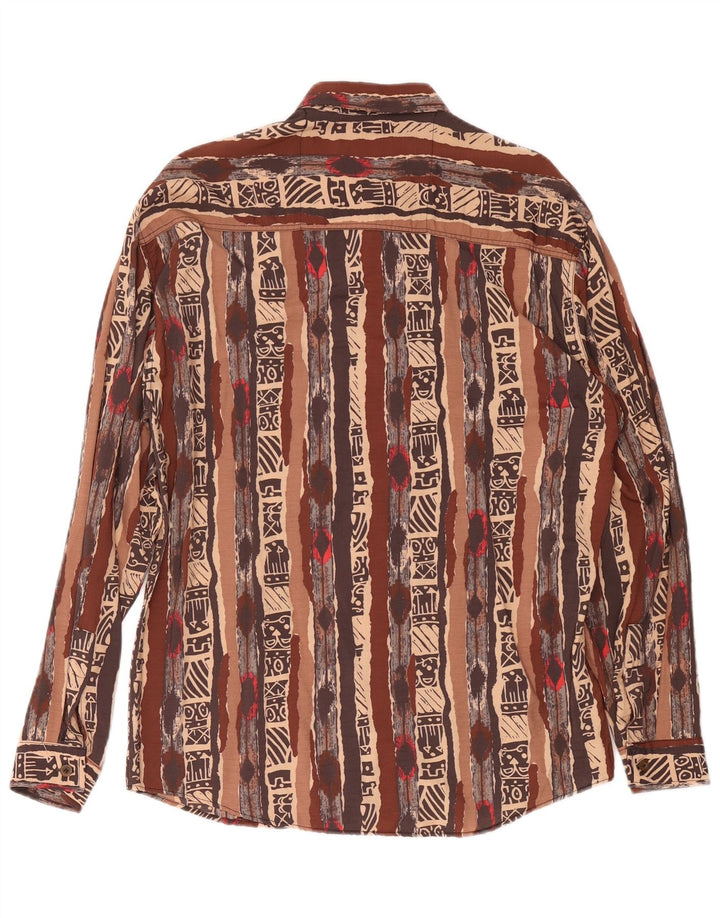 Koszula męska w stylu vintage w abstrakcyjny wzór, średnia brązowa wiskoza