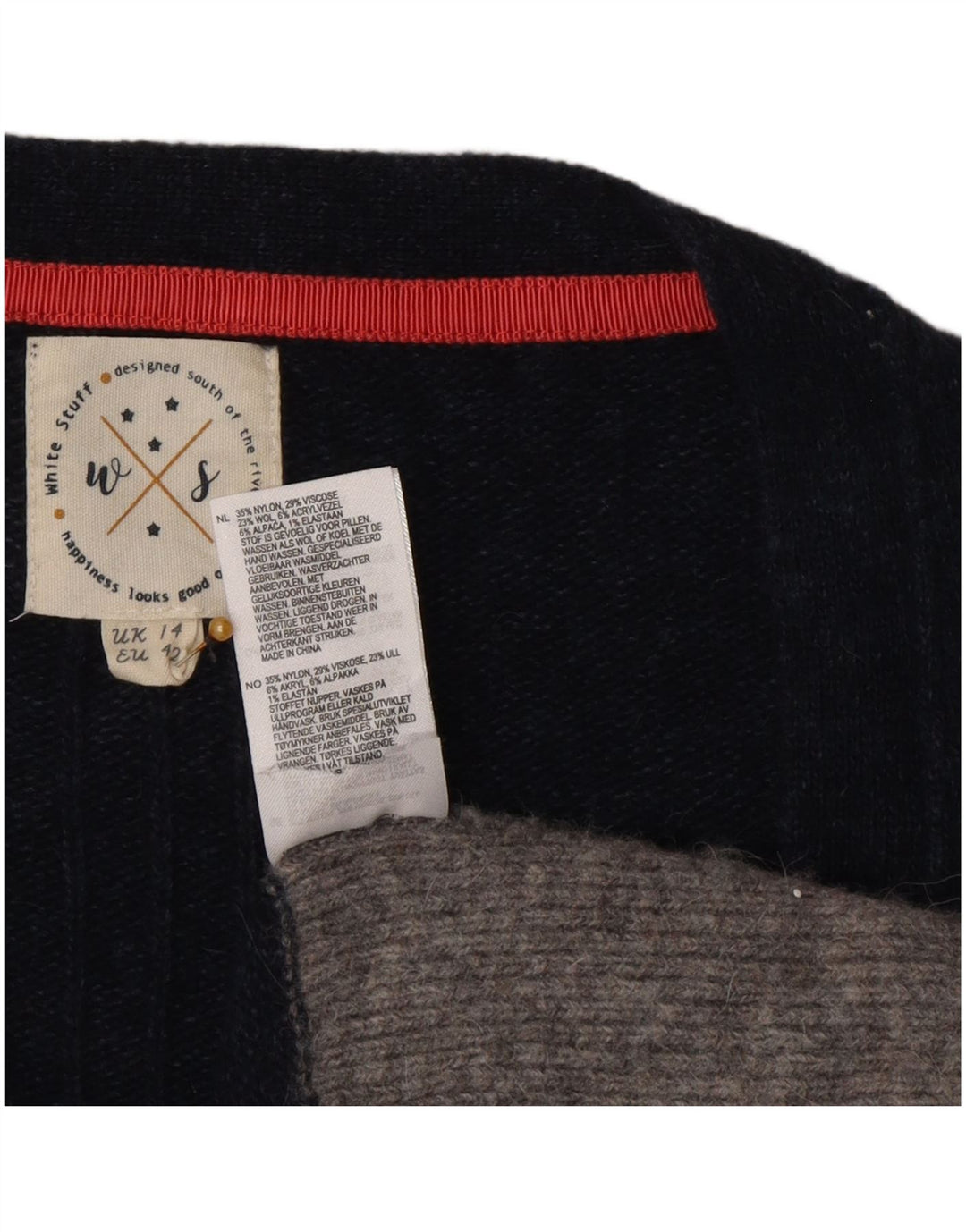 Damski sweter rozpinany White Stuff UK 14, duży niebieski nylon z blokami kolorów