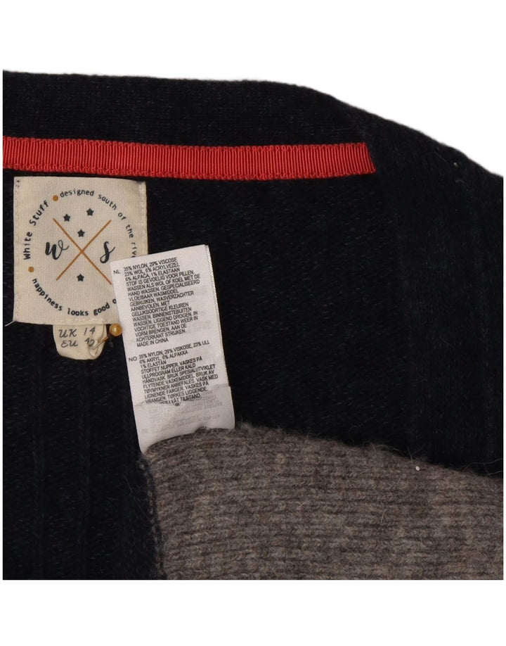 Damski sweter rozpinany White Stuff UK 14, duży niebieski nylon z blokami kolorów