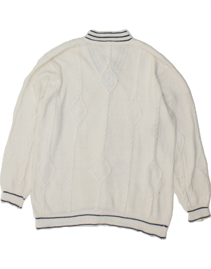 VINTAGE Womens V-Neck Jumper Sweater UK 16 Large White Vintage Vintage and Second-Hand Vintage from Messina Hembry 