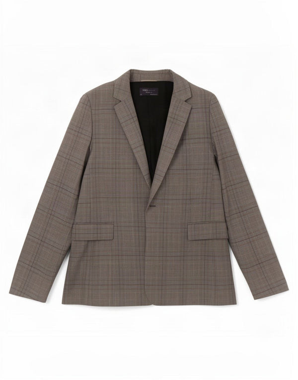 Marks & Spencer Damska marynarka o dopasowanym kroju UK 24 4XL Szara kratka