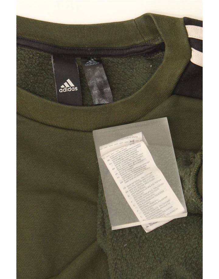 Adidas Męska bluza dresowa, mała, khaki, z blokami kolorów, bawełniana