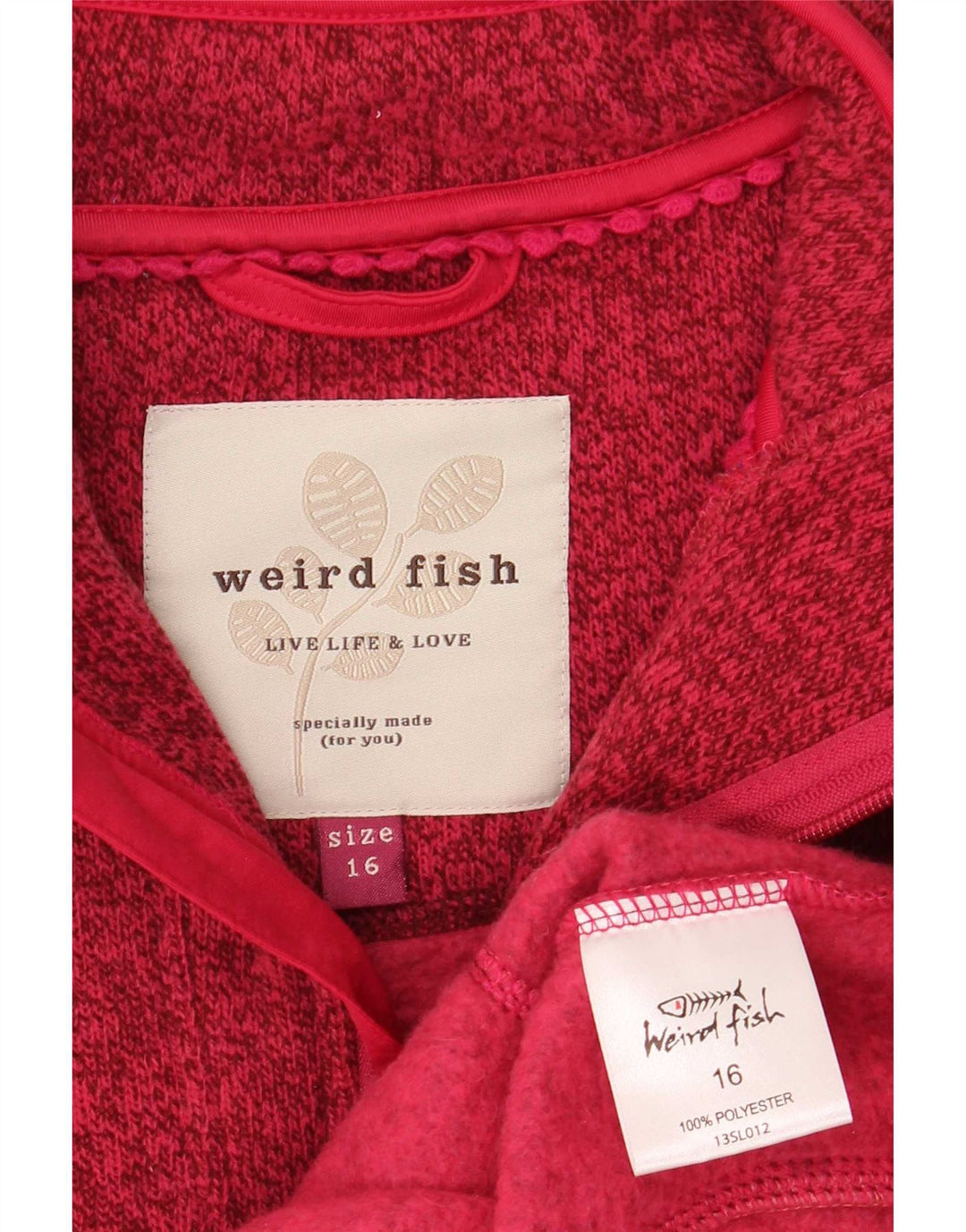 Damska bluza z zamkiem Weird Fish, UK 16, duża, czerwona, nakrapiana