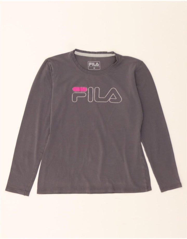 FILA Womens Graphic Top Long Sleeve UK 12 Medium Grey Cotton Vintage Fila and Second-Hand Fila from Messina Hembry 