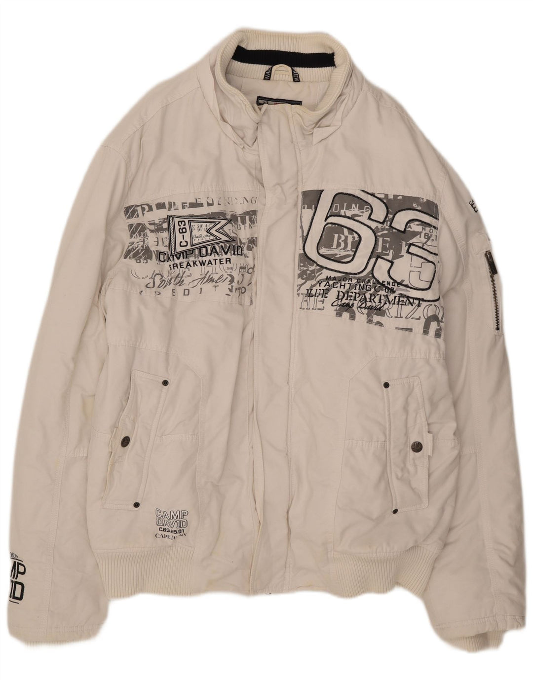 Męska kurtka bomber Camp David Graphic UK 46 3XL Biała bawełna