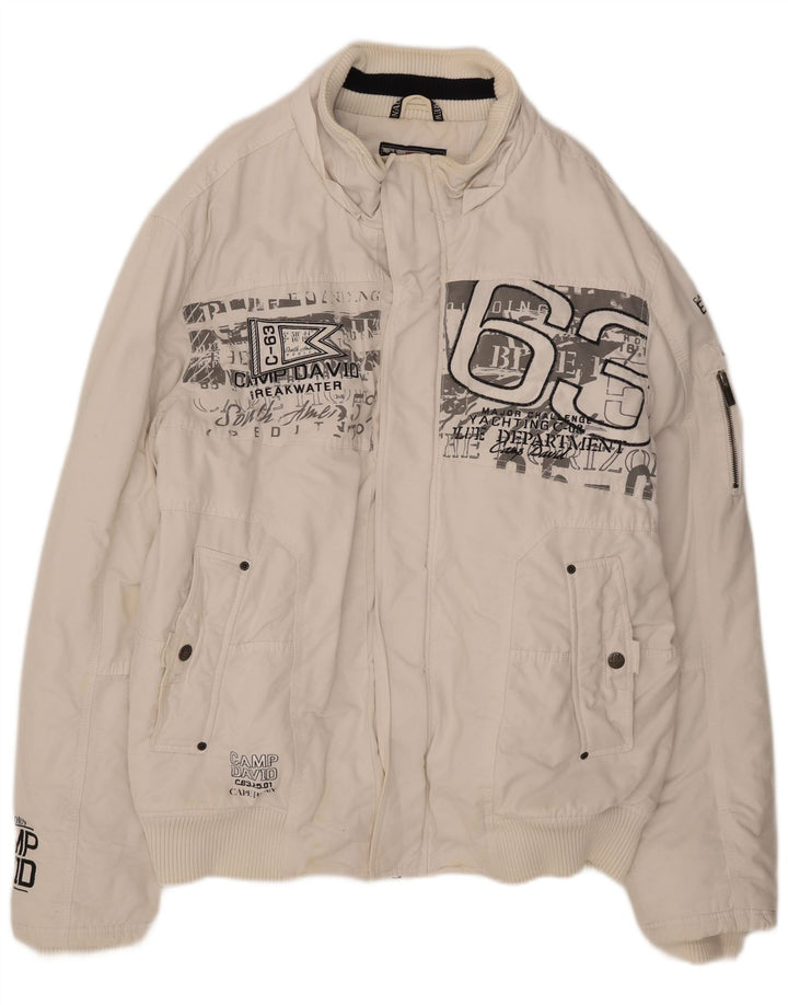Męska kurtka bomber Camp David Graphic UK 46 3XL Biała bawełna