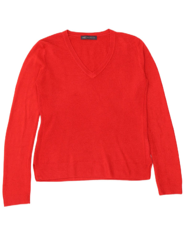 Marks & Spencer Damski sweter z dekoltem w kształcie litery V, UK 8, mały, czerwony akryl