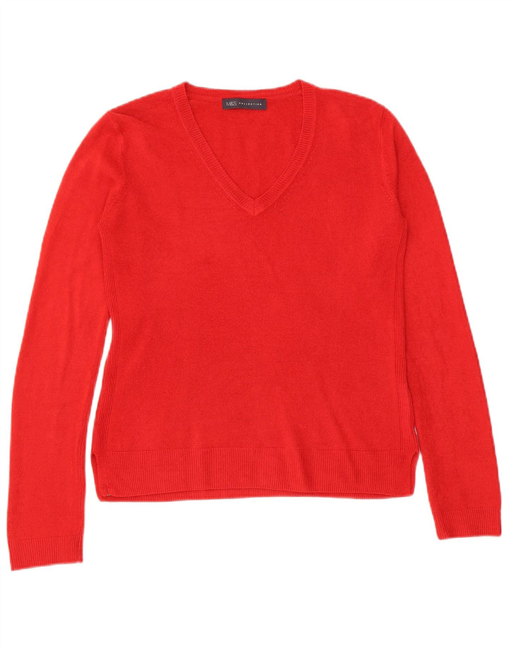 Marks & Spencer Damski sweter z dekoltem w kształcie litery V, UK 8, mały, czerwony akryl
