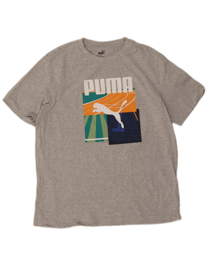 Męski T-shirt z grafiką Puma, duży, szary, bawełniany