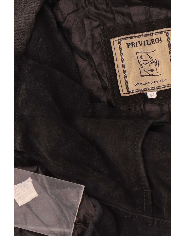 Privilegi Womens Hooded Suede Jacket IT 44 Medium Black Leather