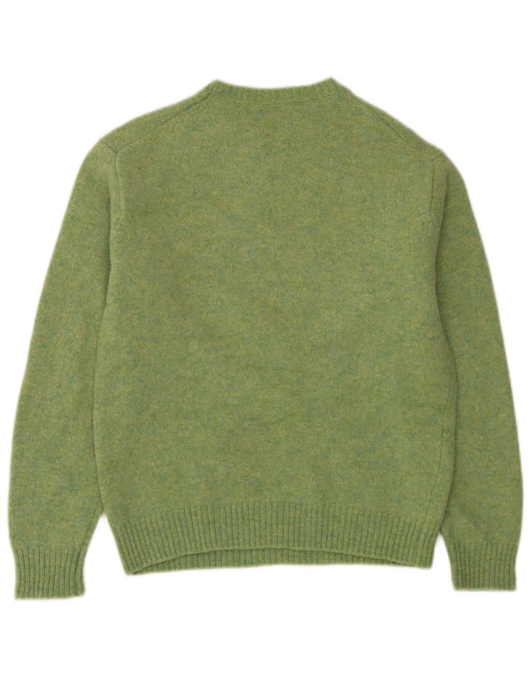 Damski sweter z okrągłym dekoltem Benetton UK 16, duży, zielony, wełniany