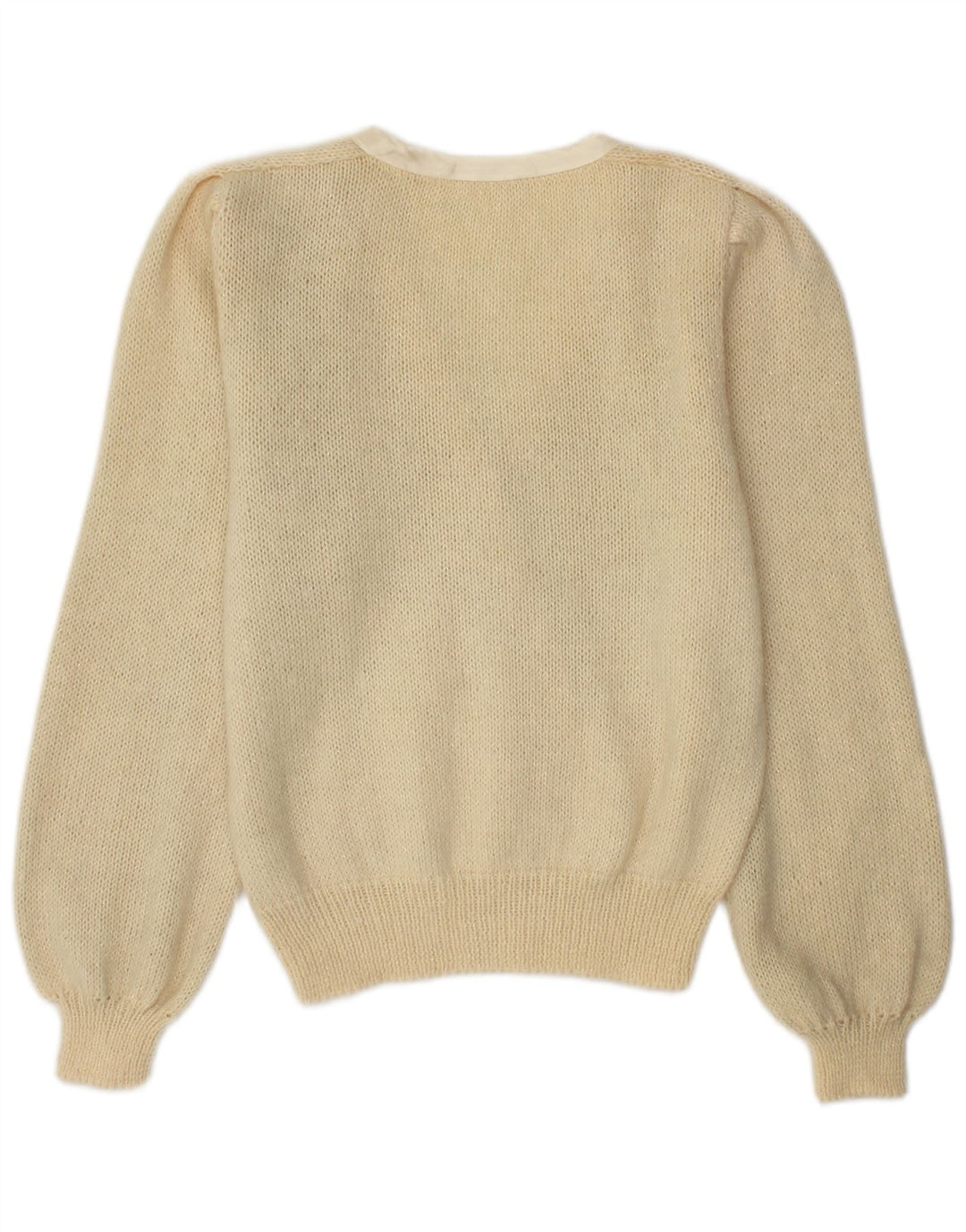 Sweter damski w stylu vintage z dekoltem w kształcie litery V, UK 14, średni beż