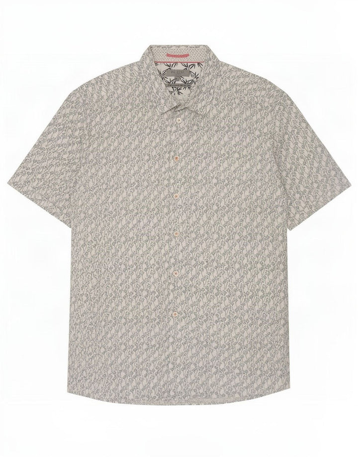 Ted Baker Męska koszula z krótkim rękawem w abstrakcyjny wzór, rozmiar 6 2XL, biała, bawełniana