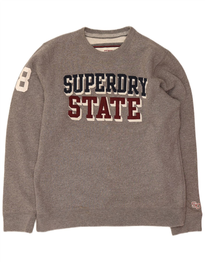 Męski sweter z grafiką Superdry 2XL, szary, bawełniany w plamki