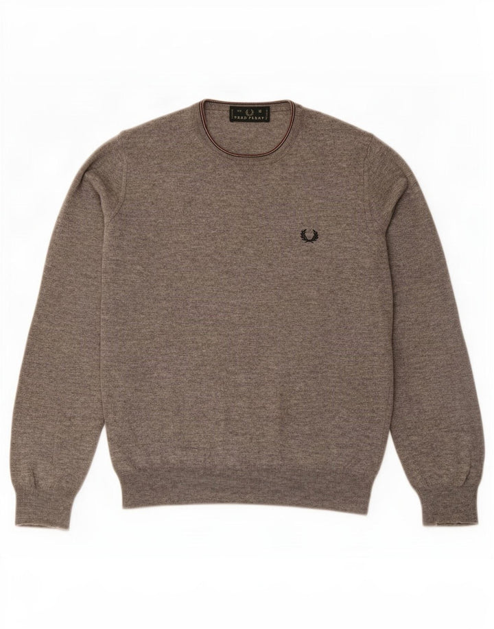 Męski sweter z okrągłym dekoltem Fred Perry, średnioszary, nakrapiany