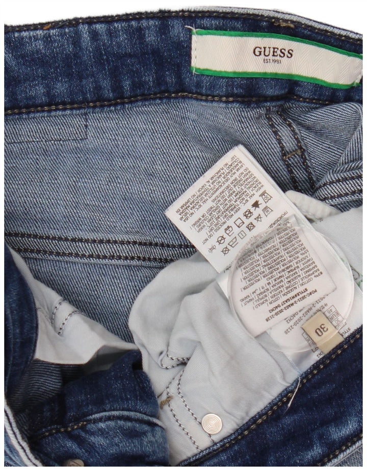 Guess Damskie Chris Distressed Slim Jeans W30 L32 Niebieskie bawełniane