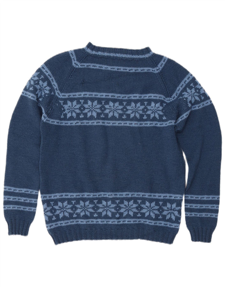 Sweter damski VINTAGE z dekoltem w łódkę UK 12 Średni granatowy Fair Isle