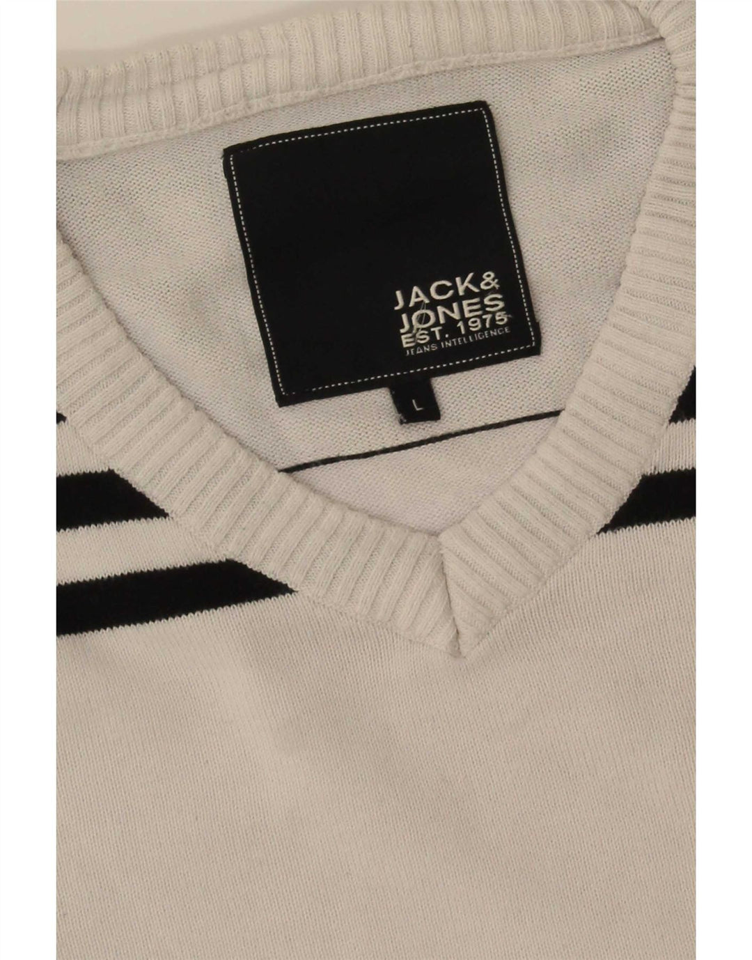 Męski sweter Jack & Jones z dekoltem w kształcie litery V, duży, biały, z blokami kolorów