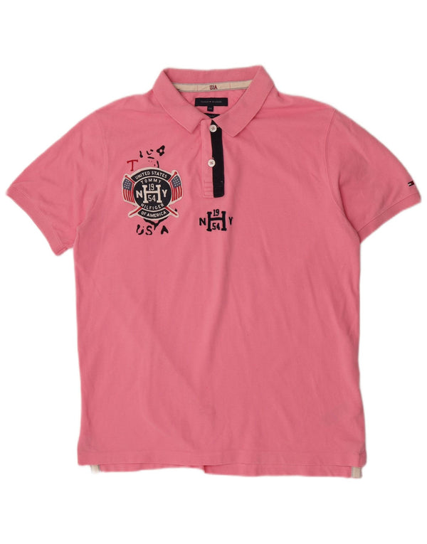 Męska koszulka polo Tommy Hilfiger z grafiką slim fit, 2XL, różowa, bawełniana