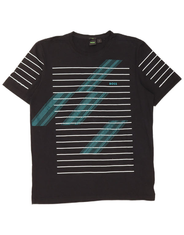 Męska koszulka z grafiką HUGO BOSS, duża, bawełniana w czarne paski
