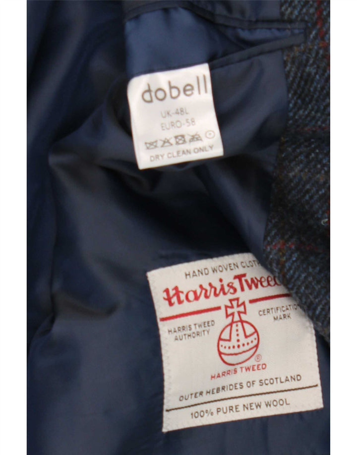 Męska marynarka zapinana na 2 guziki Harris Tweed UK 48 4XL Granatowa wełna w kratę