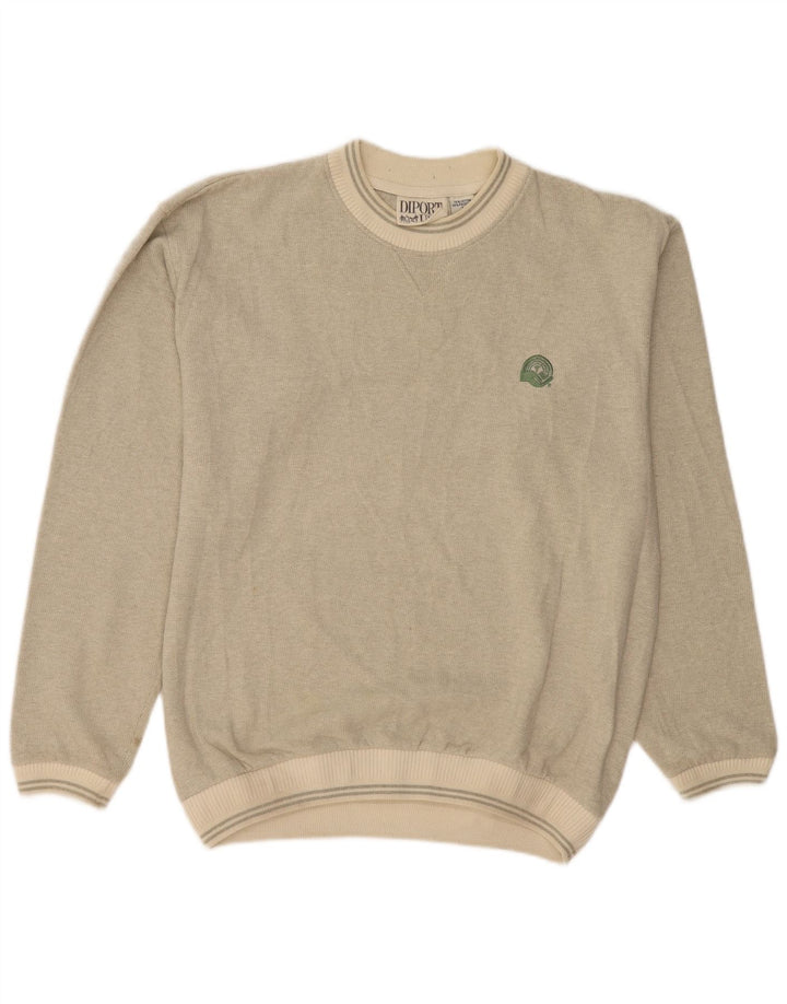 Sweter męski w stylu vintage, duży, beżowy, bawełniany