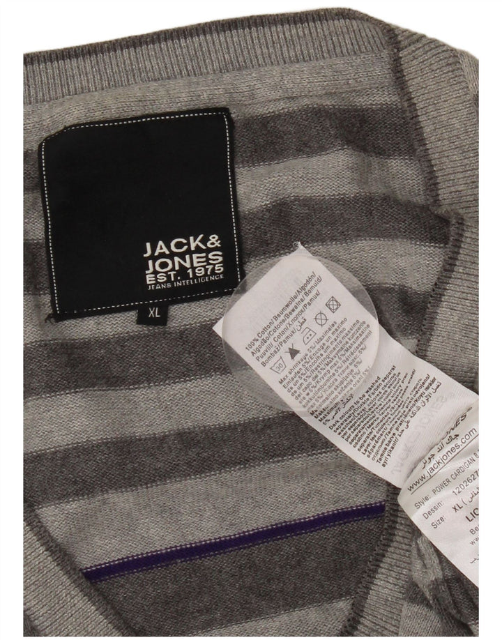 JACK & JONES Męski sweter rozpinany XL, szary, bawełniany w paski
