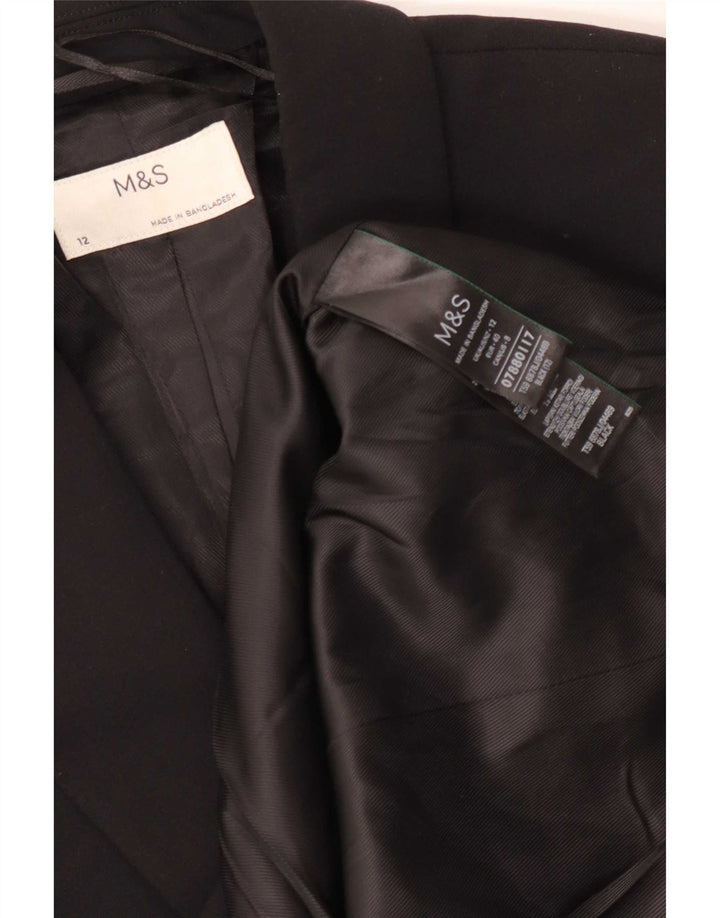 Marks & Spencer Damska marynarka zapinana na 1 guzik, UK 12, średni czarny poliester