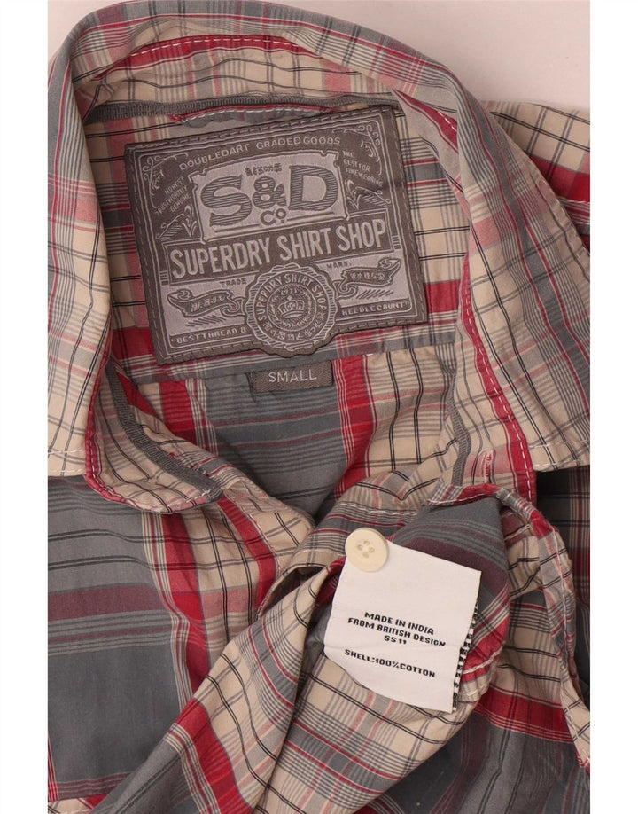 Męska koszula z krótkim rękawem Superdry, mała, niebieska, bawełniana kratka