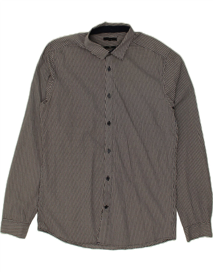 JULES Mens Shirt Large Black Geometric Cotton Vintage Jules and Second-Hand Jules from Messina Hembry 
