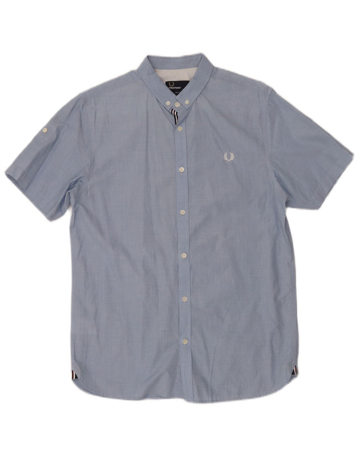 Męska koszula z krótkim rękawem Fred Perry Slim Fit, średnioniebieska, bawełniana