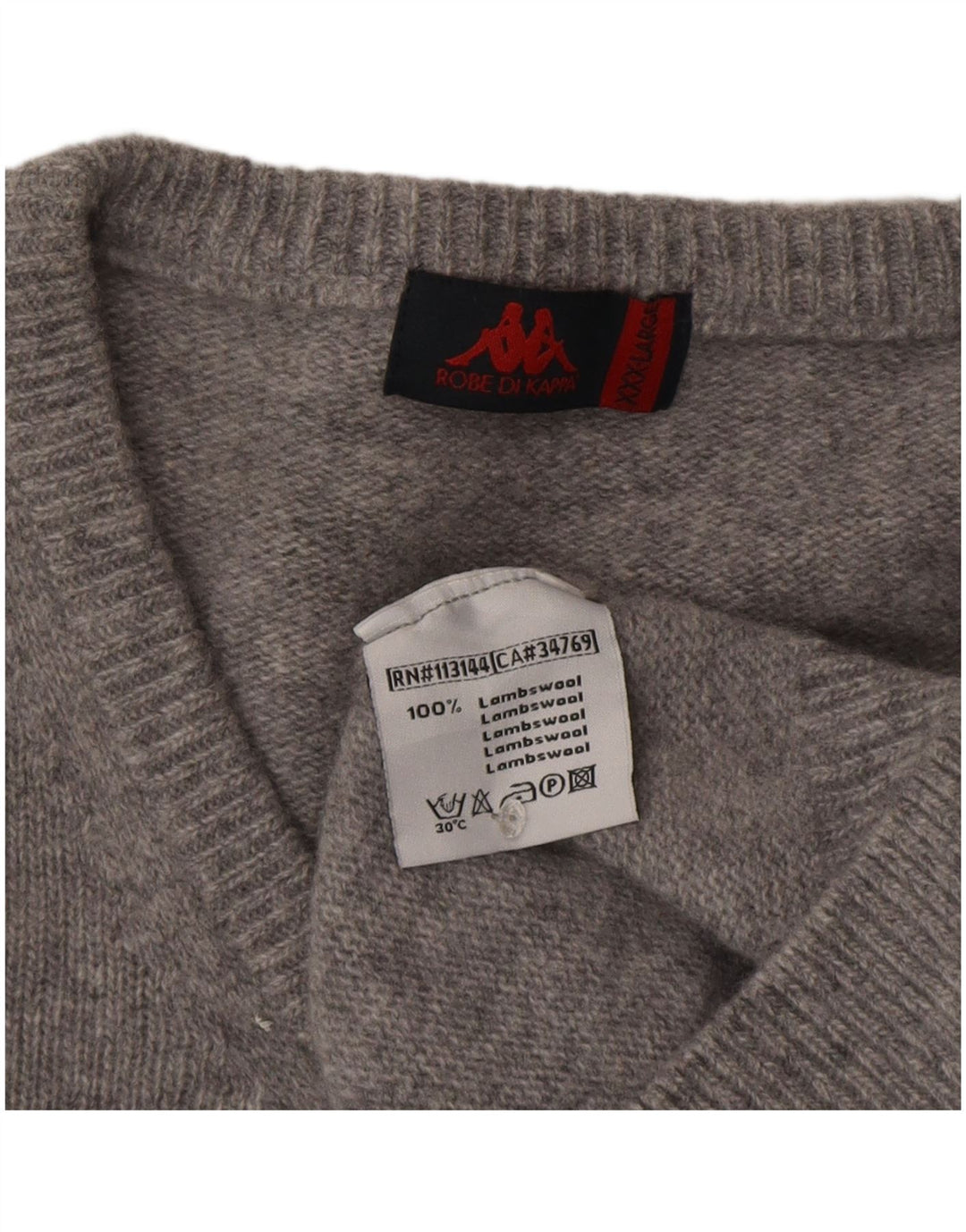 Męski sweter Kappa z dekoltem w kształcie litery V, 3XL, szara, nakrapiana wełna jagnięca