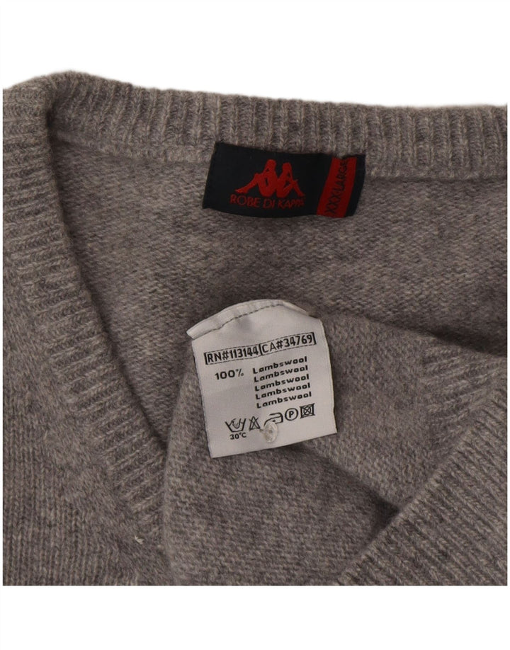 Męski sweter Kappa z dekoltem w kształcie litery V, 3XL, szara, nakrapiana wełna jagnięca