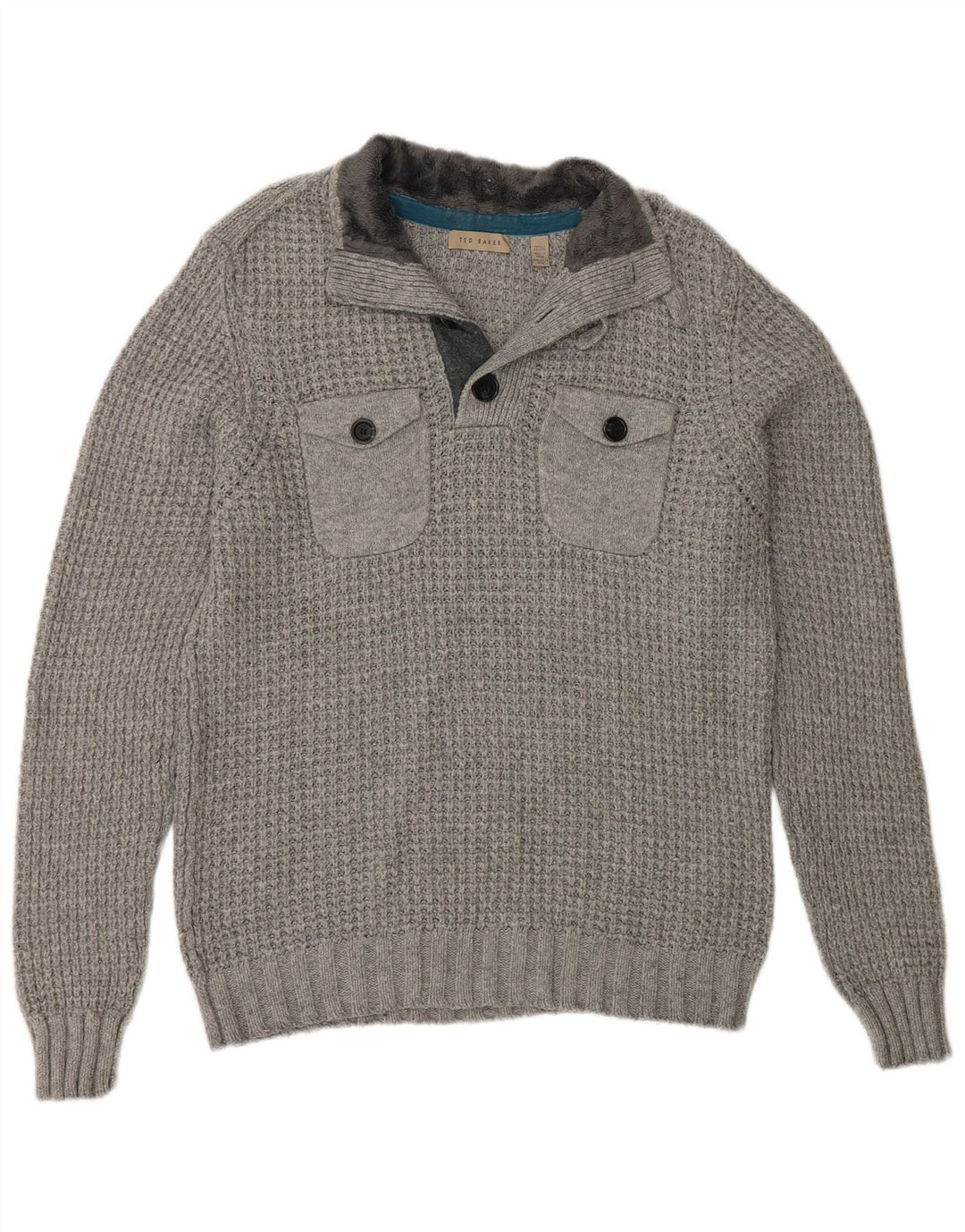 Męski sweter zapinany na guziki Ted Baker, rozmiar 4, duży, szary, bawełniany