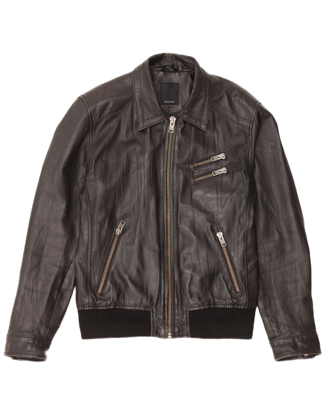 Selected Damska kurtka skórzana UK 20 2XL Czarna skóra