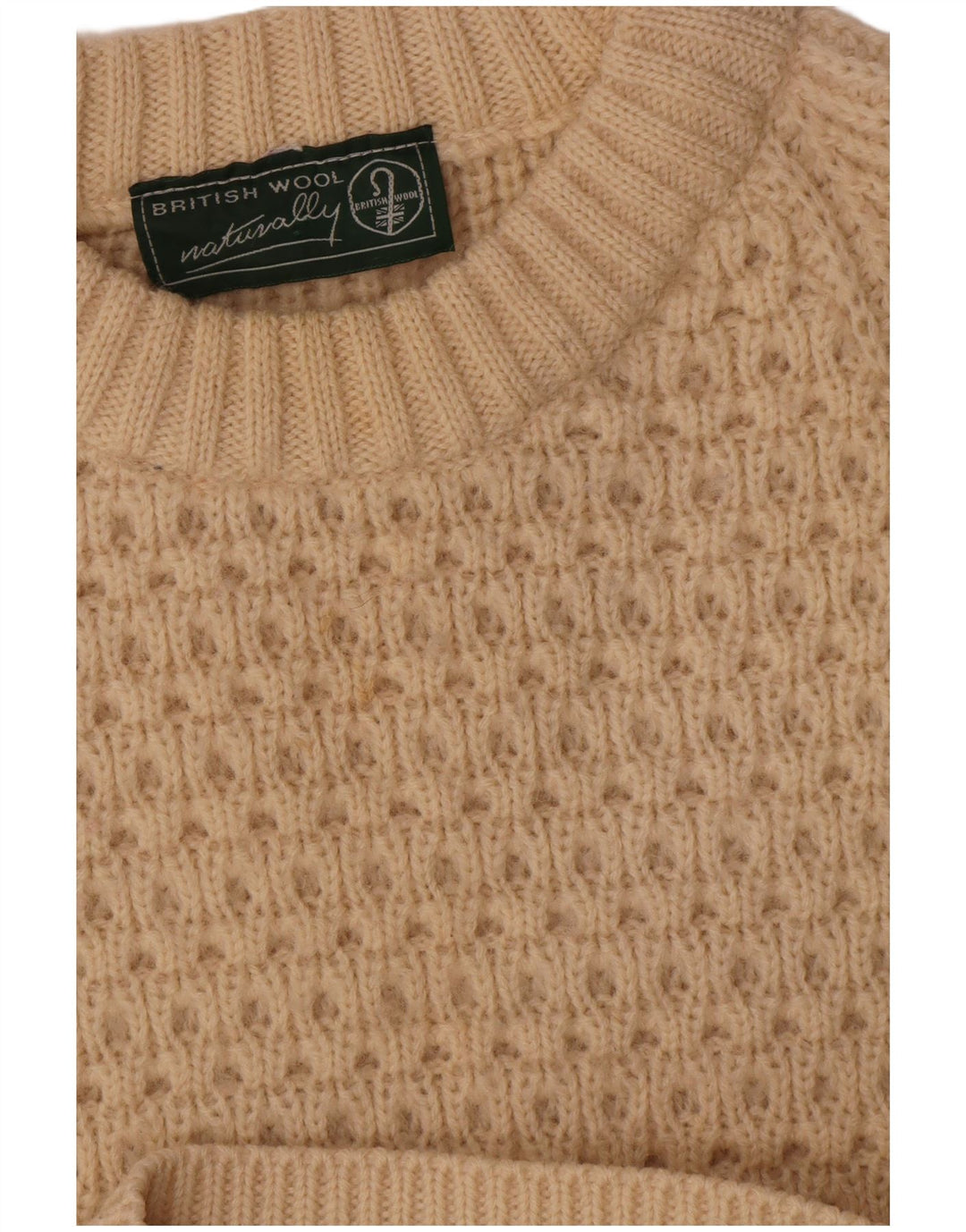 Vintage męski sweter z dekoltem w łódkę, duży, beżowy, wełniany