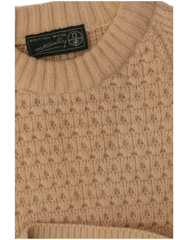 Vintage męski sweter z dekoltem w łódkę, duży, beżowy, wełniany
