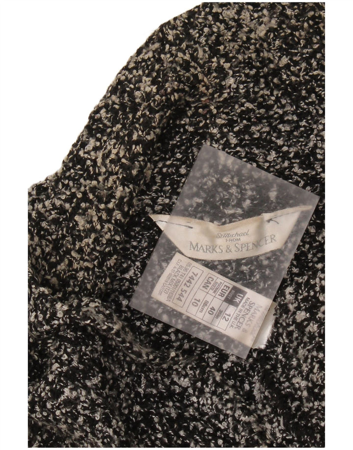 MARKS & SPENCER Damski sweter rozpinany UK 12 Średni czarny nakrapiany akryl