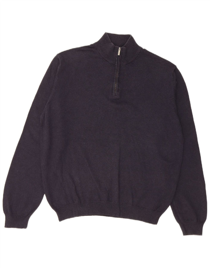 Męski sweter zapinany na zamek Massimo Dutti, średni granatowy, bawełniany