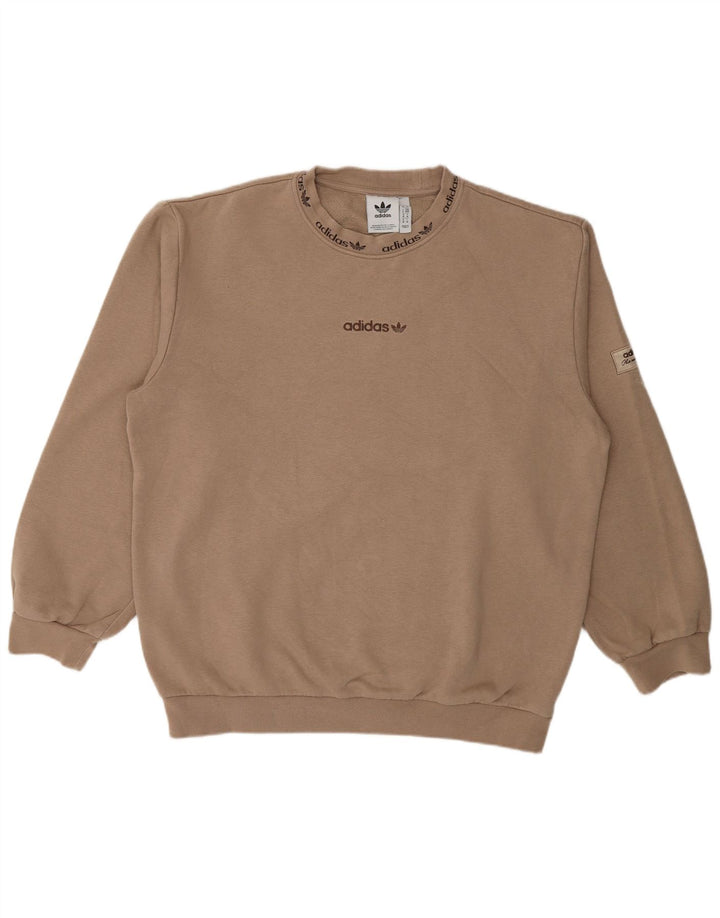 Męska bluza Adidas z grafiką, średnia beżowa bawełna